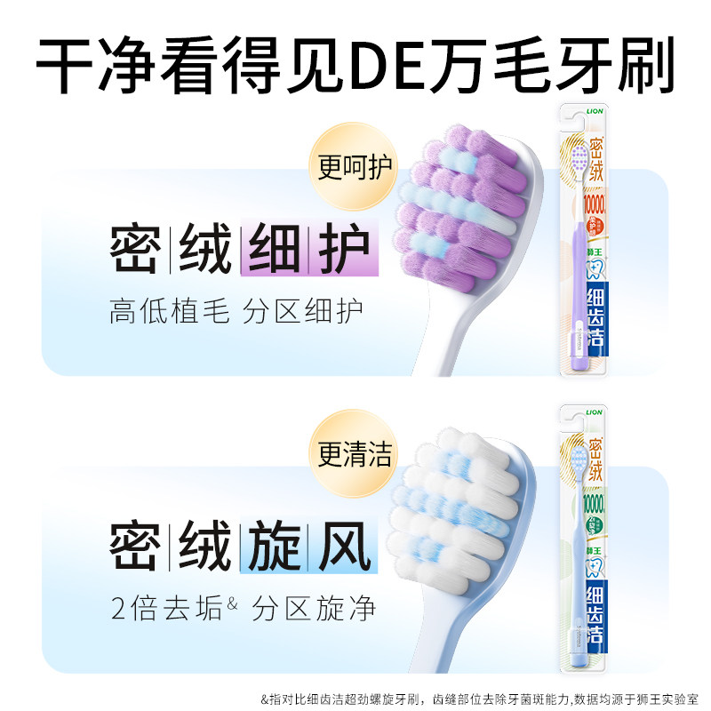 LION狮王细齿洁密绒万毛牙刷旋风细护软毛家庭装护龈口腔清洁6支