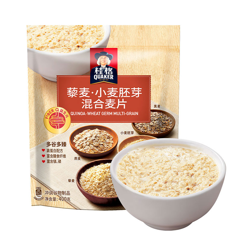 桂格藜麦混合谷物即食燕麦片400g*1袋健康懒人早餐小麦胚芽高蛋白 - 图0