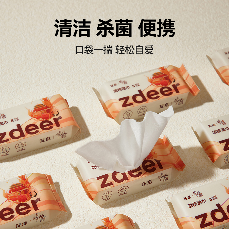 zdeer左点×上新了故宫联名含75度酒精消毒湿巾湿纸巾便携8片*8包 - 图3