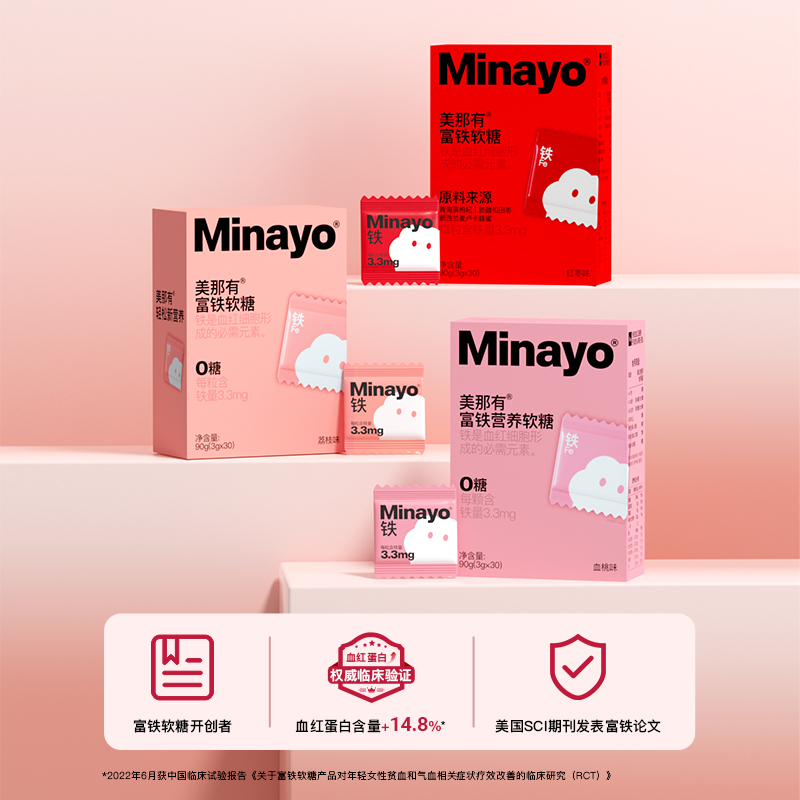 Minayo 美那有富铁软糖30粒*4盒红枣荔枝办公室贫血女性孕妇补剂