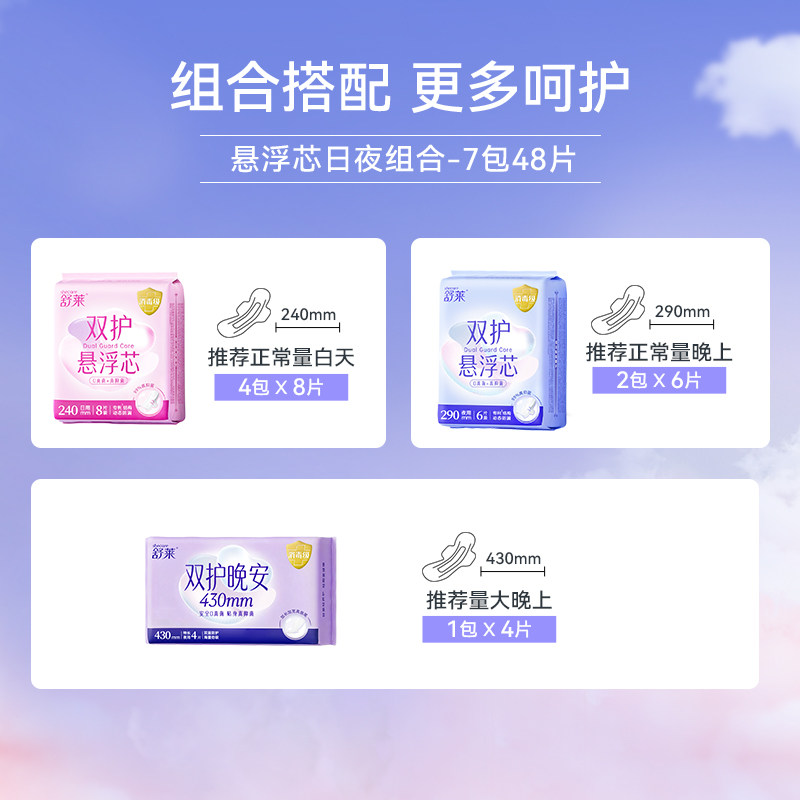 【下拉详情领补贴】舒莱医护消毒级卫生巾日夜8包58片透气悬浮芯