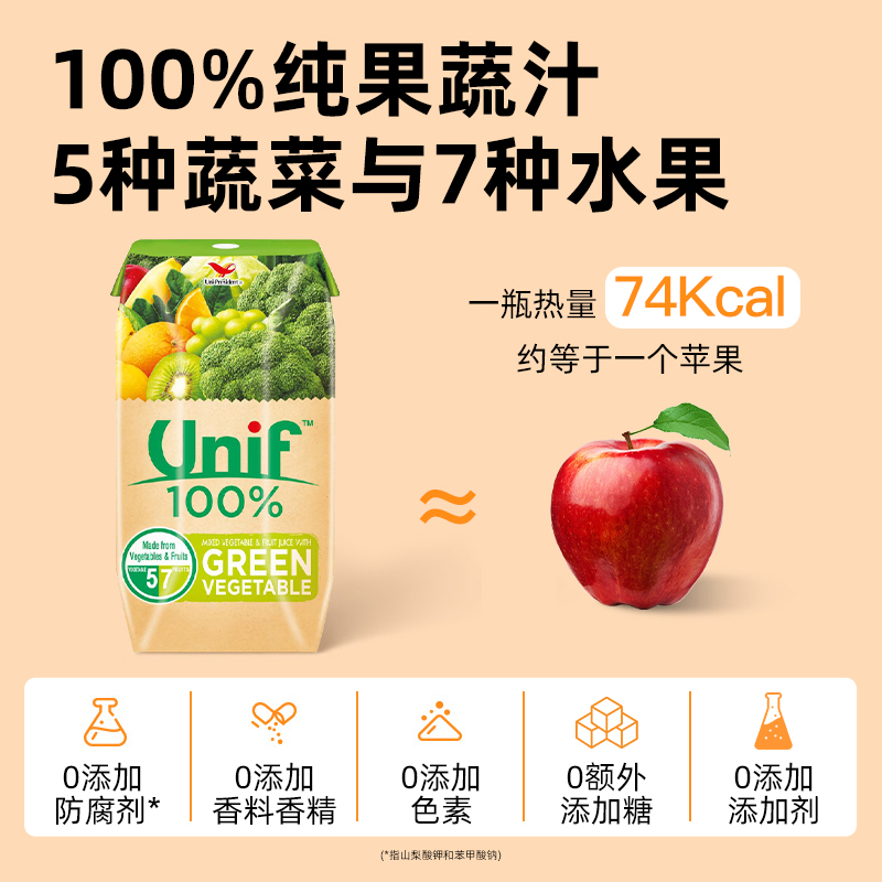 统一UNIF100%蔬菜复合纯果蔬汁果汁饮料轻断食蔬菜汁200ml*3非NFC