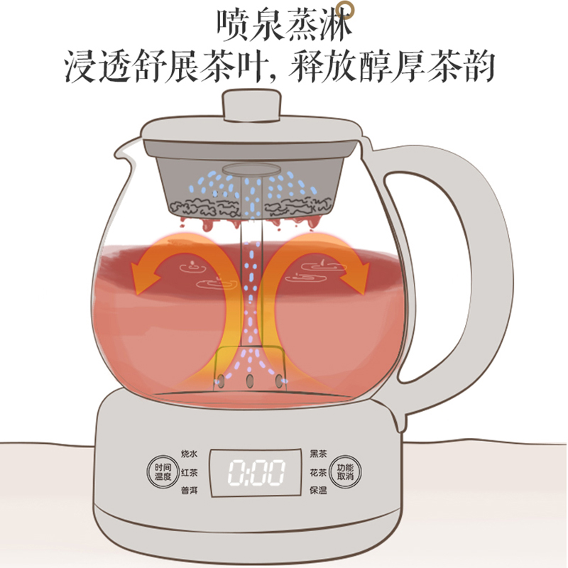 小熊煮茶器黑茶煮茶壶家用自动蒸茶器养生办公室小型普洱泡茶壶1L