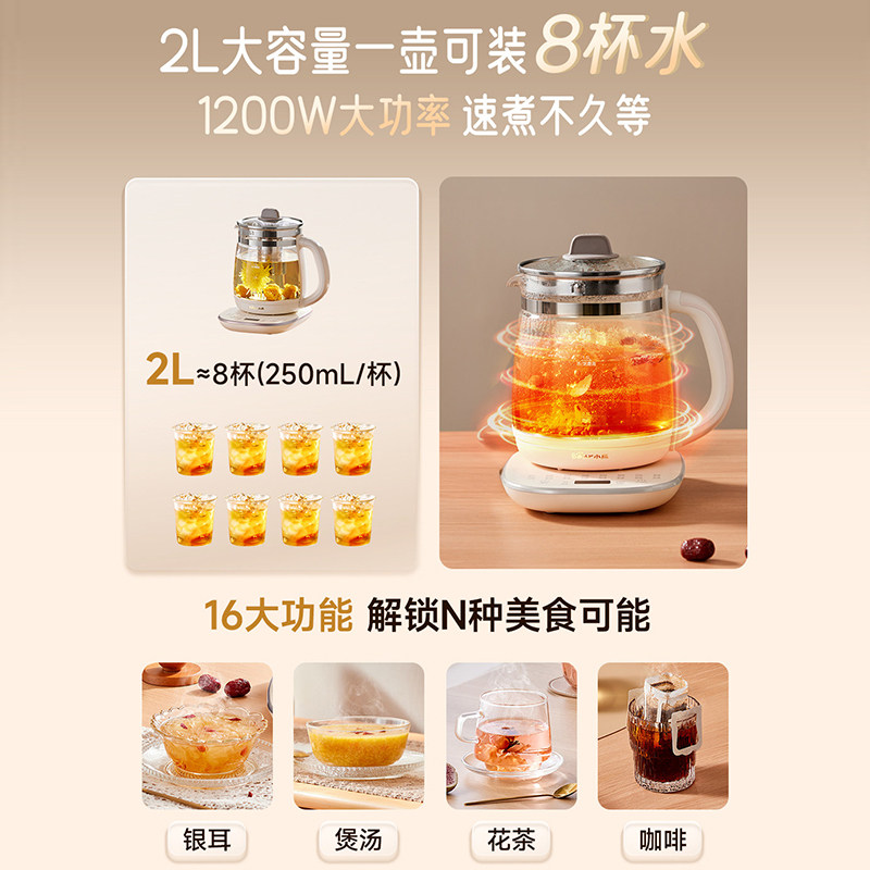 小熊养生壶2026新款多功能炖煮一体小型办公室煮茶壶钛健康烧水壶