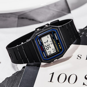 Casio卡西欧手表复古学生电子小方表F-91防水带日历闹钟秒表