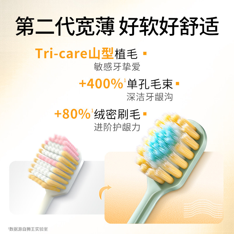 LION狮王细齿洁宽薄宽头软毛牙刷宽幅设计家庭装口腔清洁4支+1支