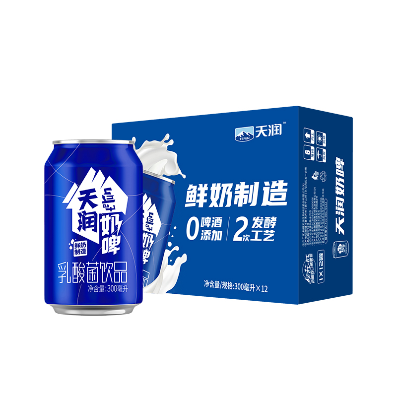 天润奶啤新疆特色乳酸菌饮料非奶非啤300ml*24罐整箱 - 图0