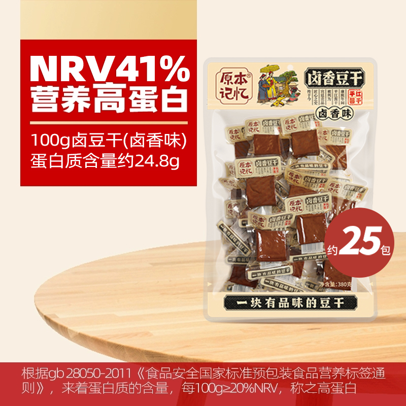 原本记忆湖南特产平江豆干380g即食解馋小零食约25包【卤香味】 - 图1