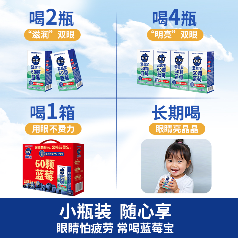 福兰农庄蓝莓宝复合果汁125ml*16盒60颗蓝莓添加叶黄素酯