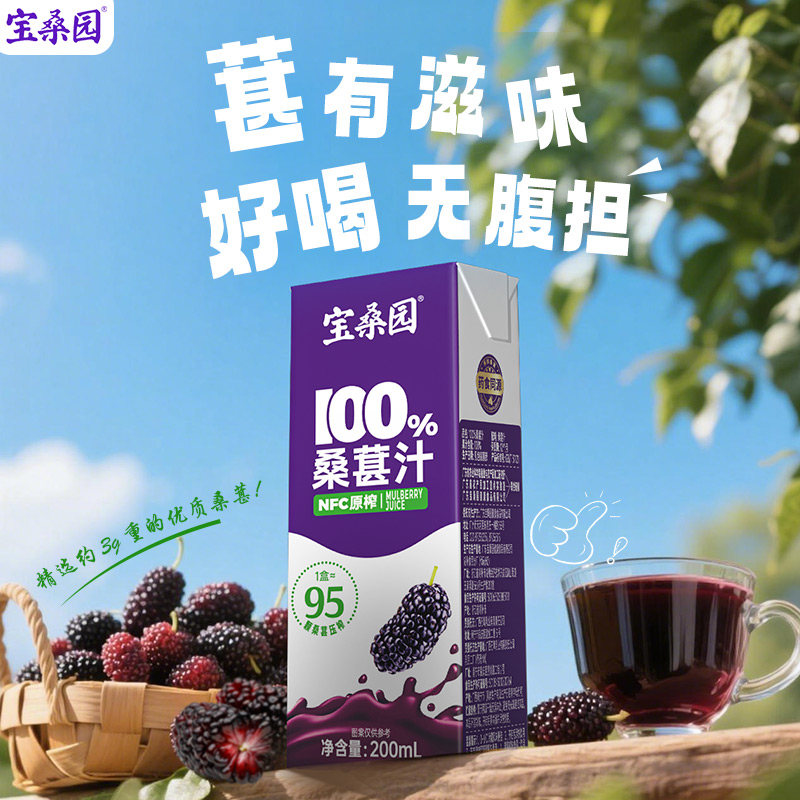 宝桑园100%NFC纯桑果汁0添加桑葚汁200ml*12盒农科院出品便携饮品