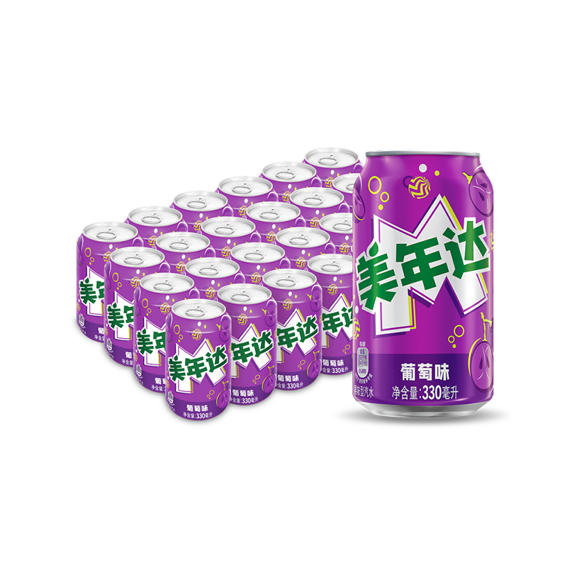 百事可乐美年达葡萄味汽水碳酸饮料330ml*24罐整箱包装随机-图0