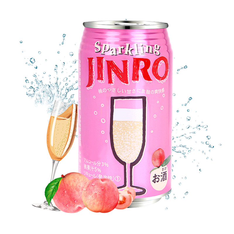 【进口】日本洋酒JINRO/真露5%水蜜桃果味气泡酒350ml鸡尾酒3%Vol