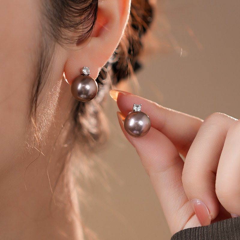 Dara/戴拉925银戴妃款淡水紫珠珍珠耳钉耳饰11-12mm正圆大气款,淘宝优惠券,粉丝福利购,淘宝优惠卷