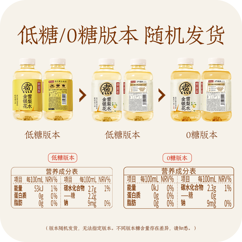 元气森林好自在自在水金银花雪梨水植物饮料500mL*15瓶装整箱