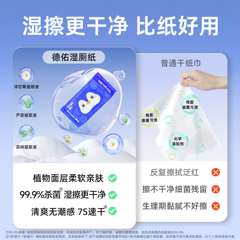 德佑儿童专用湿厕纸男士女性湿厕巾 湿手纸男女可用洁厕巾40抽5包