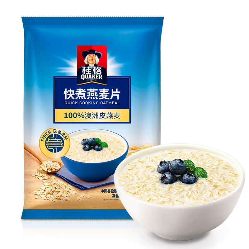 QUAKER/桂格原味燕麦快煮燕麦片袋400g*2袋谷物食品粗粮冲饮早餐 - 图0