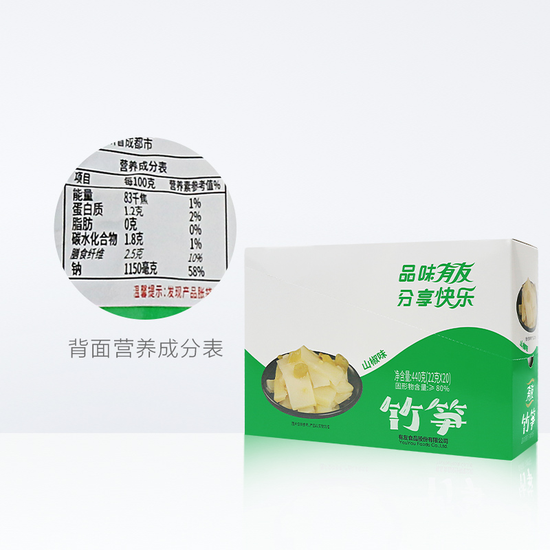 有友山椒笋片440g泡椒味竹笋22g*20包网红零食追剧解馋办公室休食 - 图3