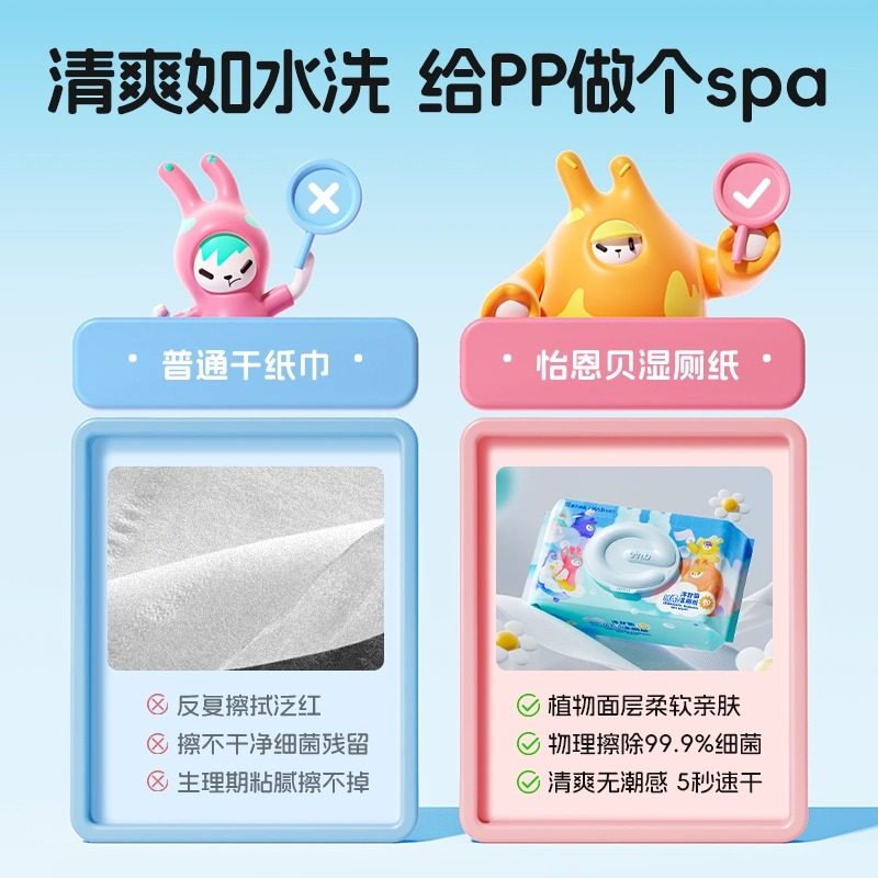 怡恩贝湿厕纸家庭囤货装清爽无刺激大包男女私处专用洁厕巾擦屁屁