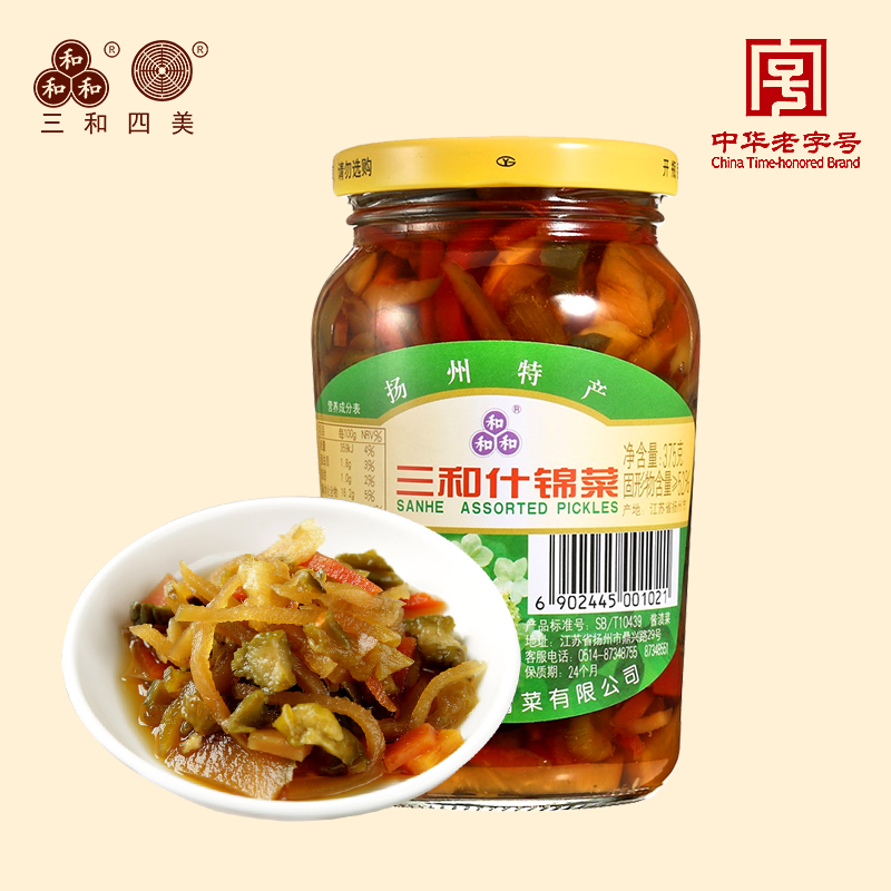 三和四美酱菜咸下饭小菜什锦菜375g*1瓶即食黄花拌饭拌面扬州特产 - 图0