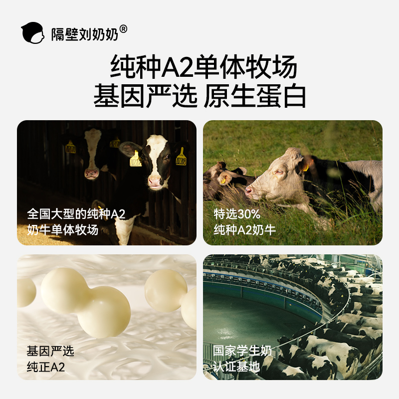 隔壁刘奶奶3.4g蛋白A2β-酪蛋白儿童纯牛奶200ml*8盒学生牛奶