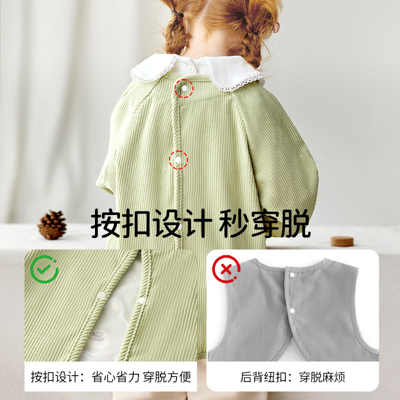 欧孕儿童灯芯绒罩衣宝宝吃饭围兜防水防脏防油幼儿园围裙反穿衣,淘宝优惠券,粉丝福利购,淘宝优惠卷