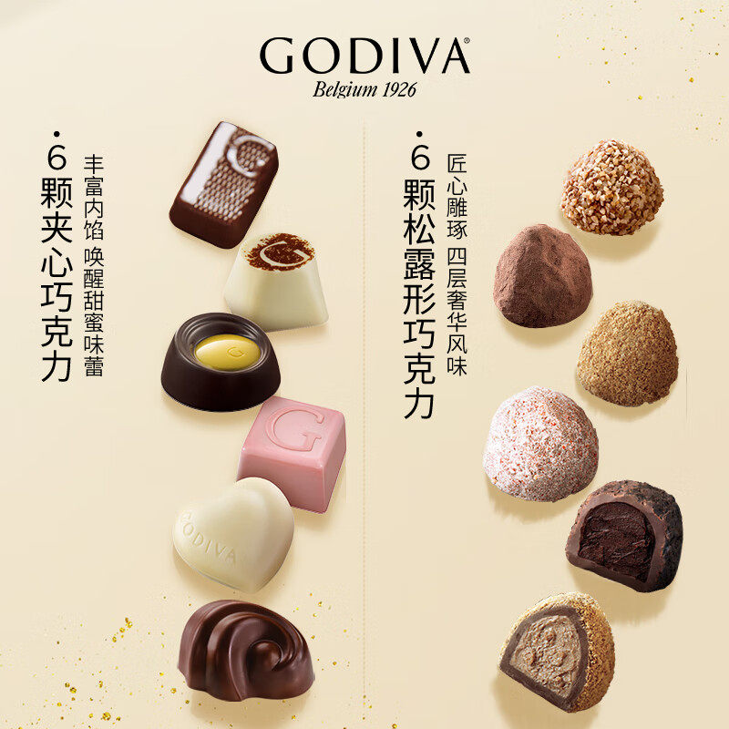 GODIVA歌帝梵双享经典12颗高端礼盒送女友伴手礼糖果端礼盒,淘宝优惠券,粉丝福利购,淘宝优惠卷