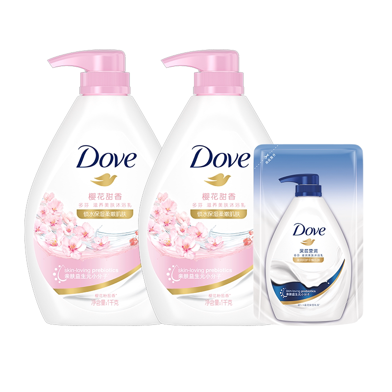 多芬/DOVE樱花甜香滋养美肤沐浴乳沐浴露1KGx2+190ml家庭装