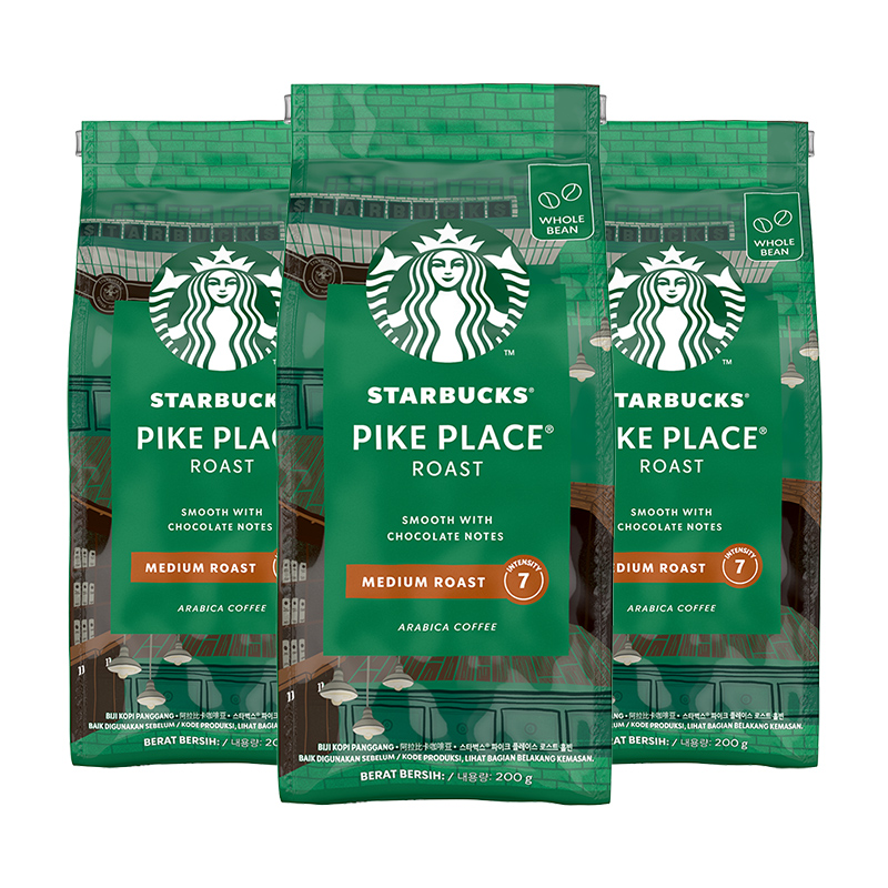 星巴克门店同款中度烘焙Pike Place派克市场现磨咖啡豆200g*3袋
