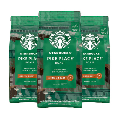 星巴克门店同款中度烘焙Pike Place派克市场现磨咖啡豆200g*3袋