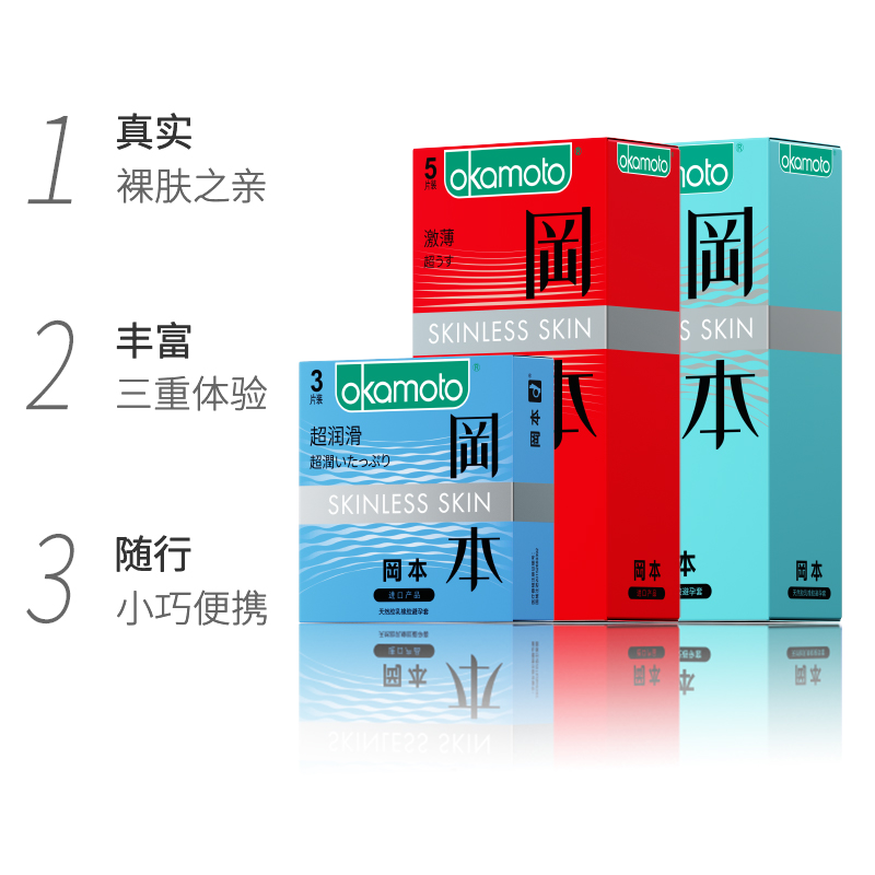 冈本SKIN超薄情趣裸入避孕套男女用旅行装安全套14片*1套随机发货