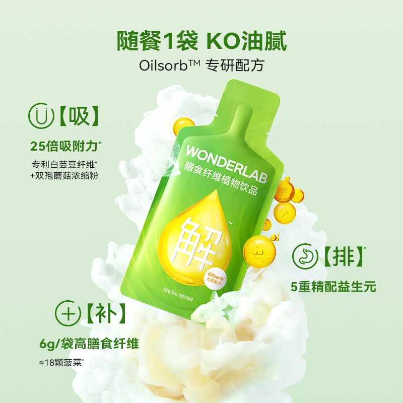 万益蓝WonderLab白芸豆膳食纤维植物饮便携即饮大餐解油腻10袋