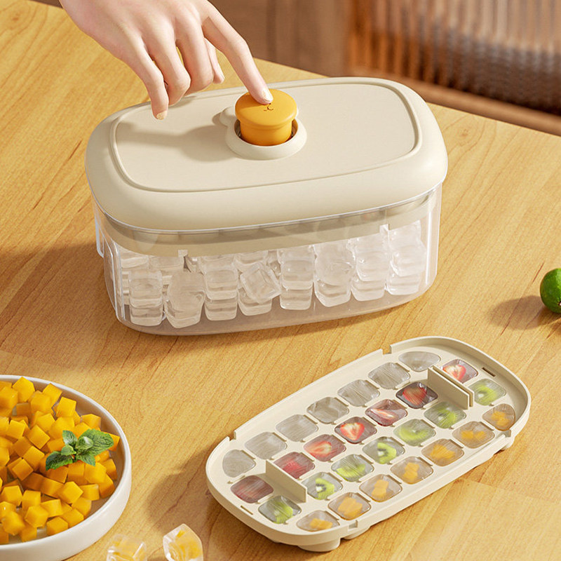 梦创按压式冰格模具制冰盒大容量储冰盒食品级PP材质夏季制冰DIY