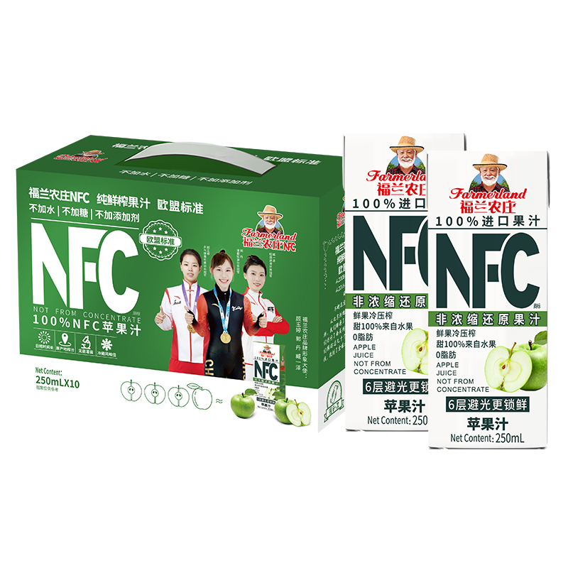 福兰农庄NFC苹果汁纯鲜榨果汁250ml*10瓶