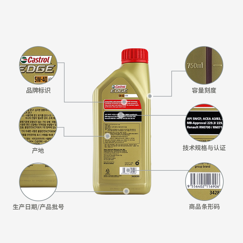 Castrol/嘉实多极护5W-40全合成机油汽车发动机润滑油四季通用1L