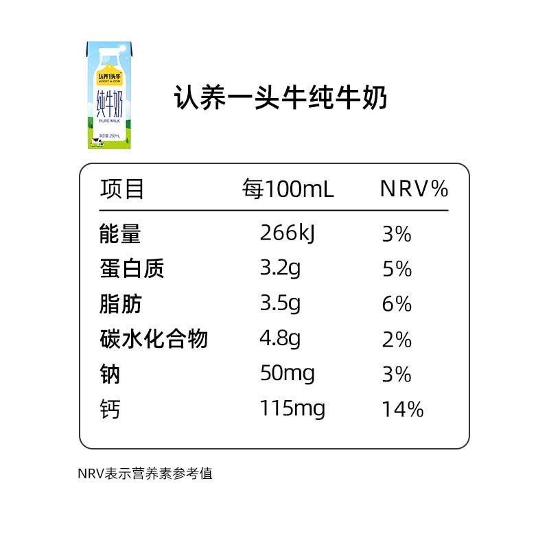 认养一头牛全脂纯牛奶早餐奶牛奶整箱250ml*20盒量贩3.3g乳蛋白