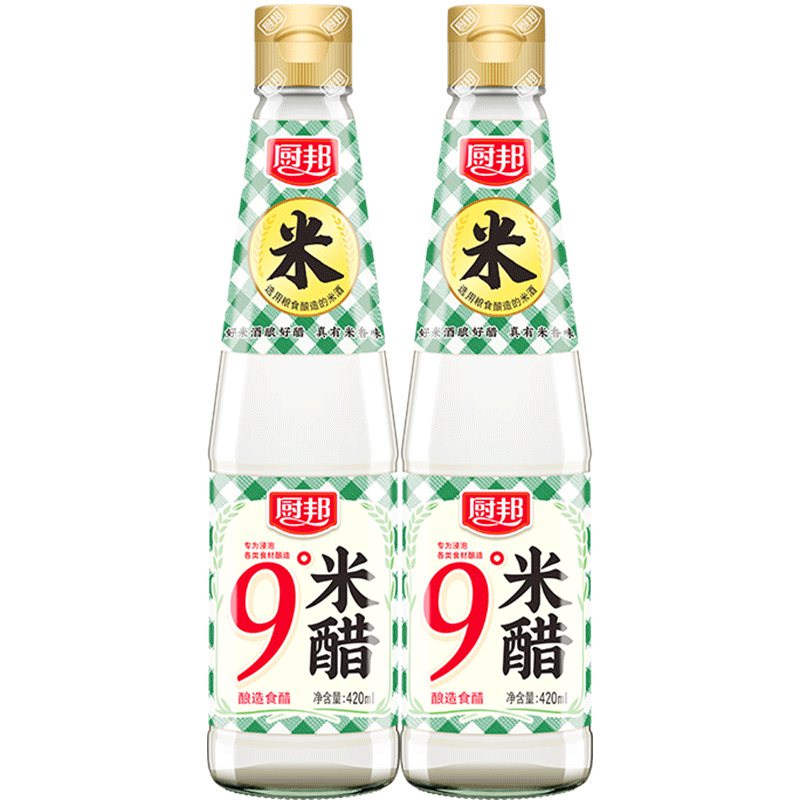 厨邦调料汁9度米醋420ml*2酿造食用米醋白醋浸泡腌制炒菜调料家用 - 图0