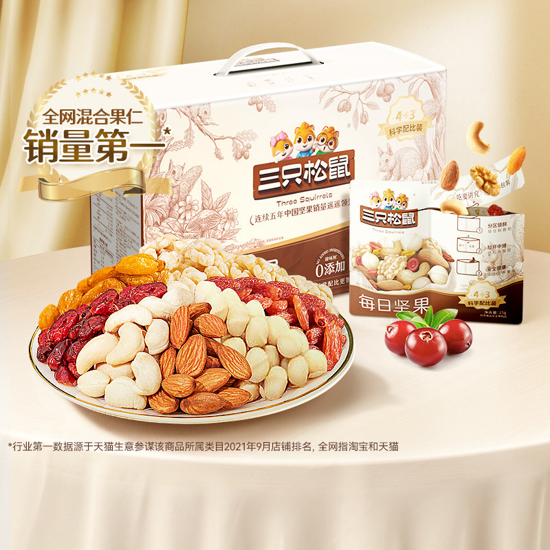 三只松鼠每日坚果混合坚果果仁果干休闲健康早餐下午茶礼盒送人