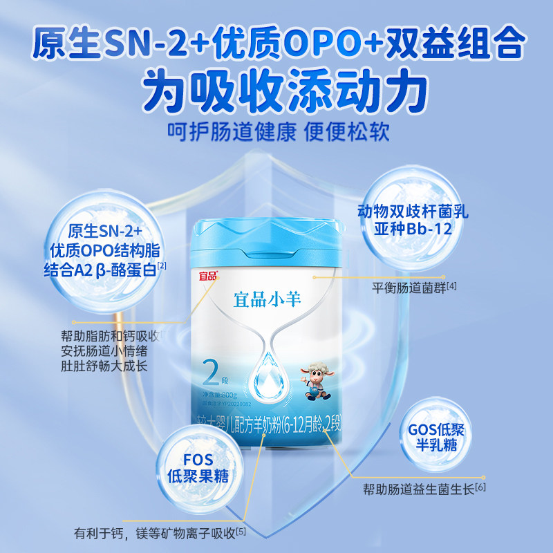 蓓康僖宜品小羊婴幼儿配方羊奶粉2段800g*6罐6-12月宝宝羊奶