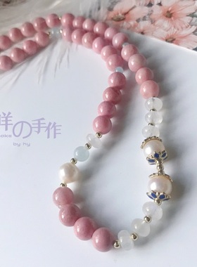 手作风天然月光石多层淡水珍珠