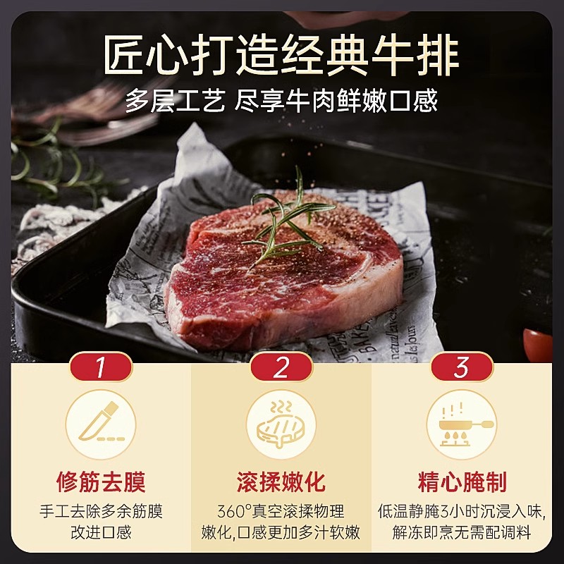 必胜客优选原肉整切牛排西冷3片+肋眼3片共1080g新鲜调理牛肉牛扒 - 图3