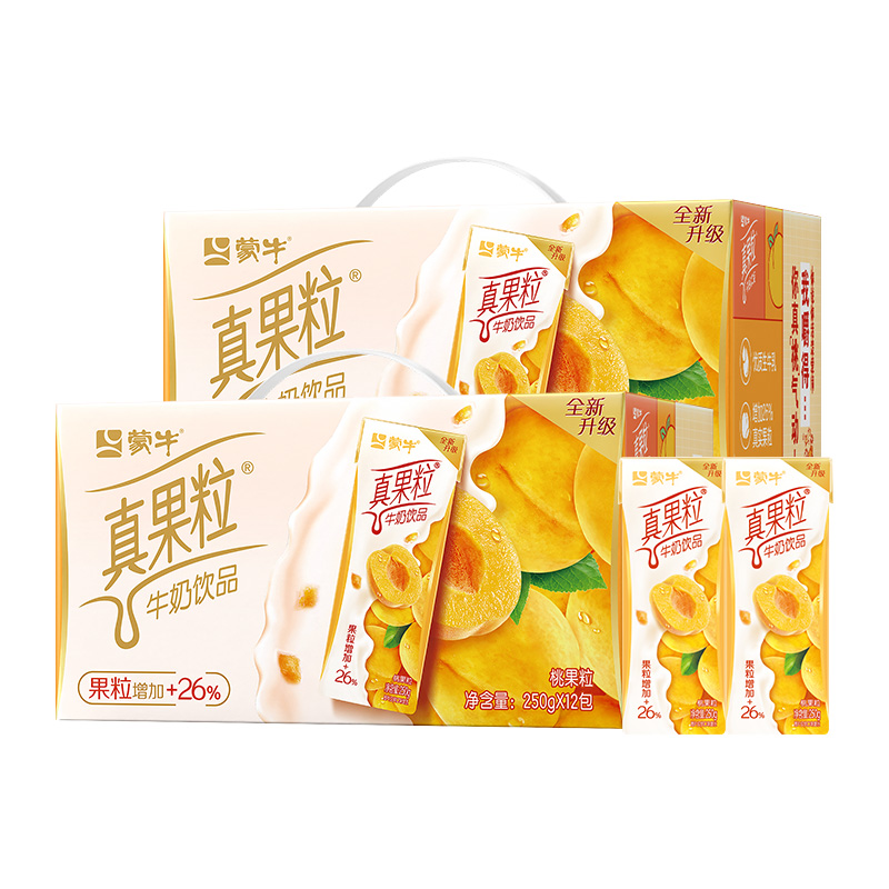 蒙牛真果粒桃果粒饮品250g*12盒*2箱优质黄桃Q弹果粒【礼盒装】-图0