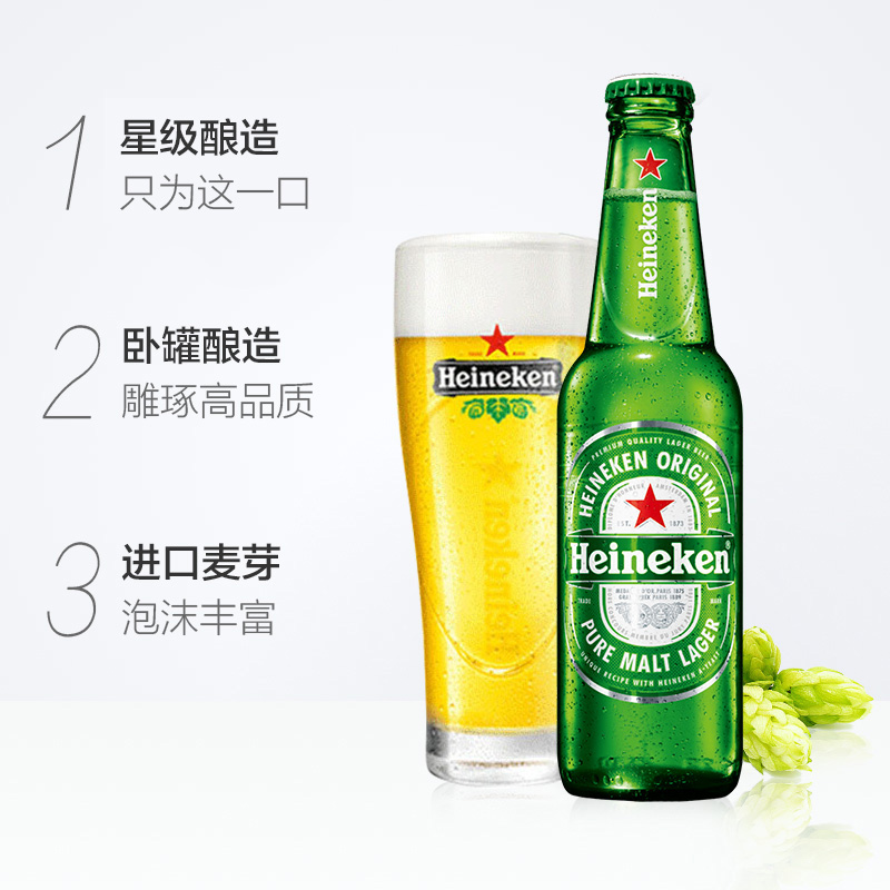 喜力【Heineken】经典大瓶装啤酒500ml*12瓶整箱装新老包装随机发