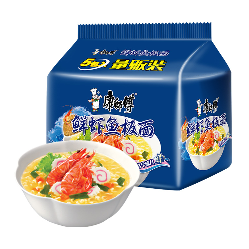 康师傅方便面经典袋鲜虾鱼板面85g*5袋泡面速食面即食面-图0