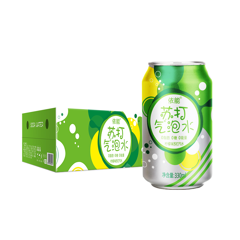 依能含汽柠檬味苏打汽水饮料330ml*24罐苏打气泡水创意冲调