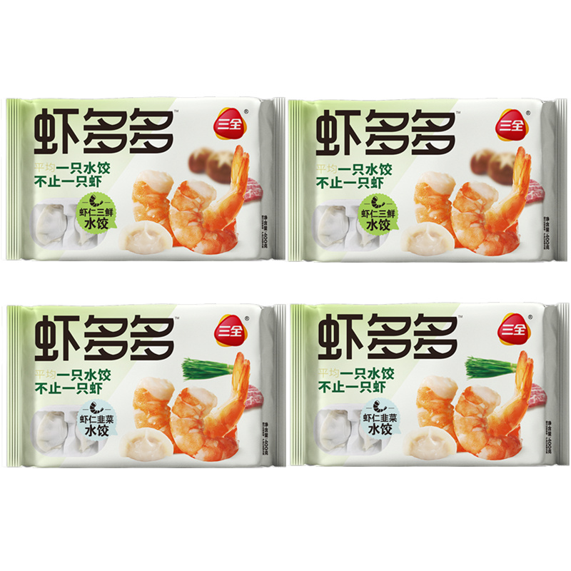 【详情页领券】三全韭菜鸡蛋大白菜豆腐香菇青菜素水饺子6袋组合