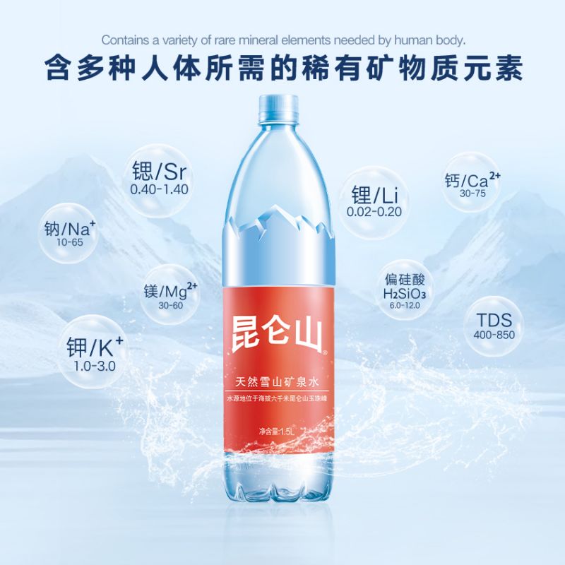 昆仑山雪山矿泉水1.5Lx12瓶天然纯净弱碱性煲汤泡茶 家庭用水