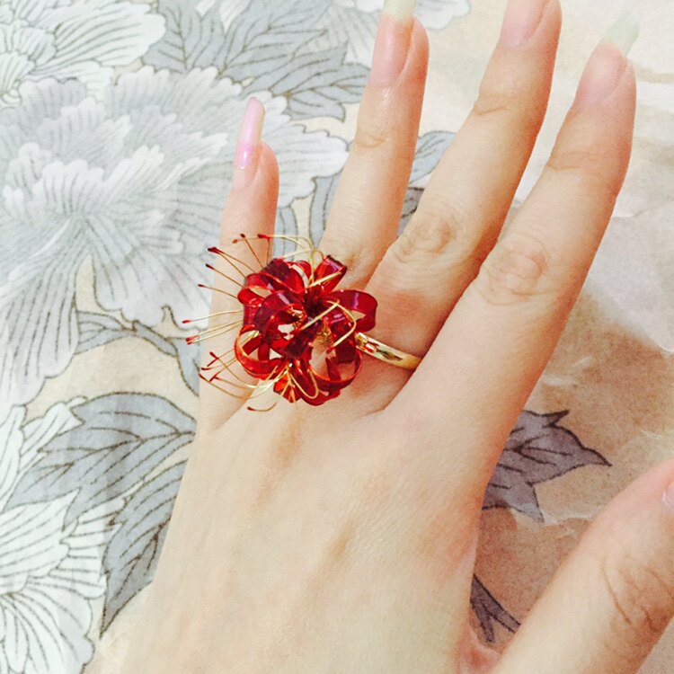 彼岸花戒指手工原创定制饰品独家手作曼珠沙华古风首饰活口指环