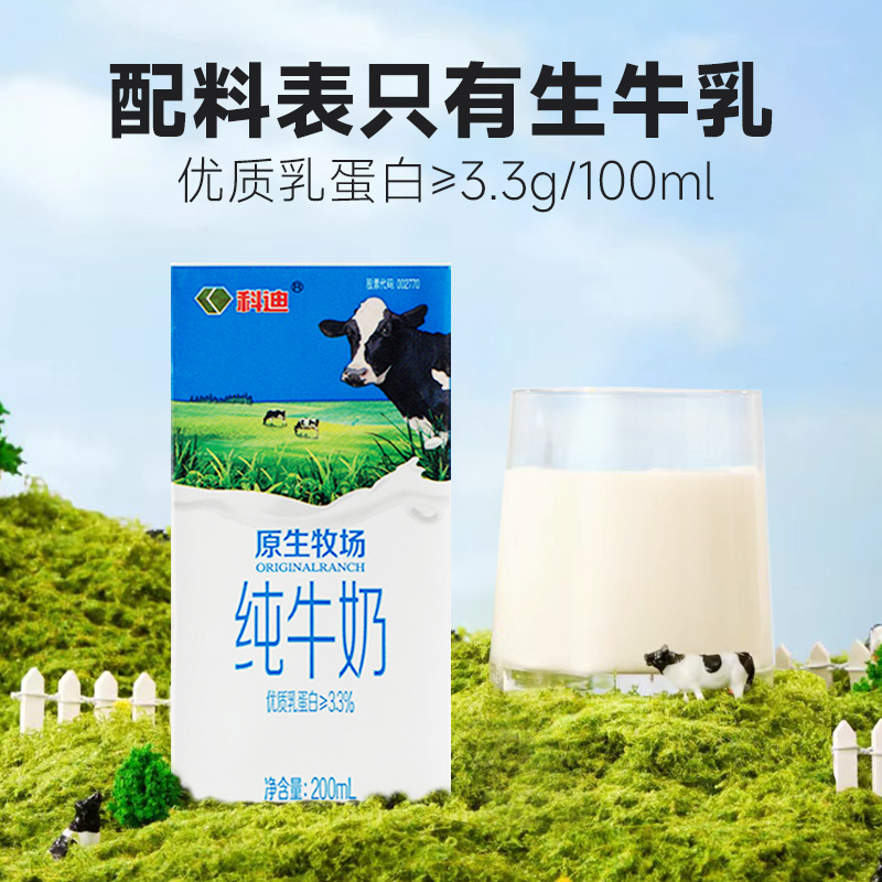 科迪纯牛奶原生牧场牛奶200ml*24盒儿童学生成人早餐纯牛奶家庭装-图0