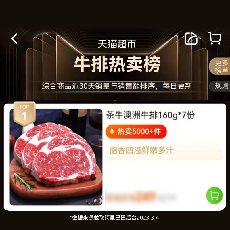 茶牛澳洲谷饲原切肉眼西冷1120g顺丰包邮礼袋装 - 图3