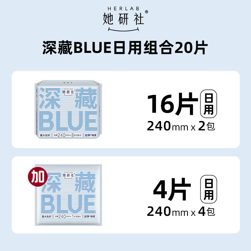 【包邮】她研社深藏Blue卫生巾日用240 20片量大防漏